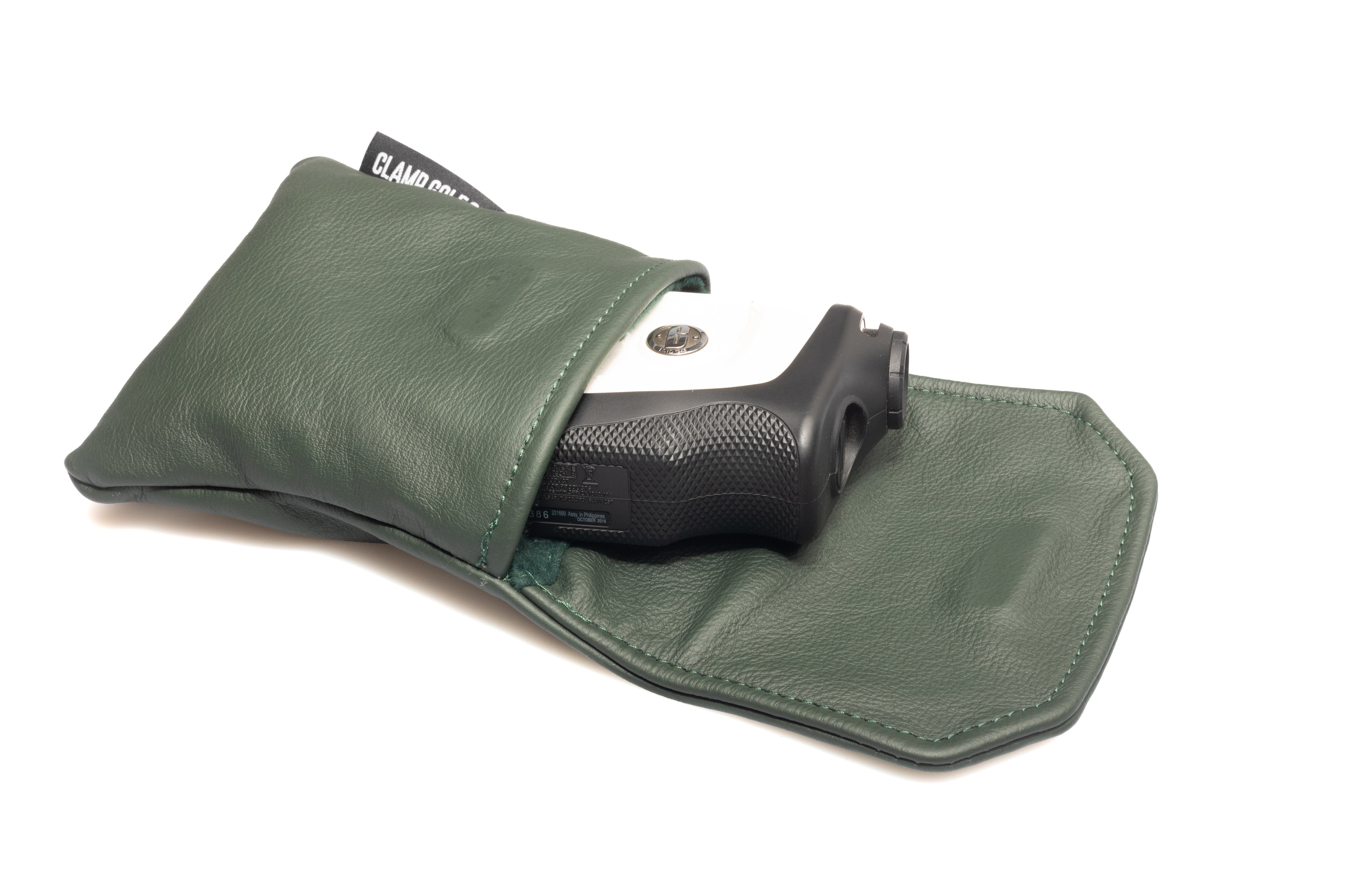 Green genuine leather range finder pouch