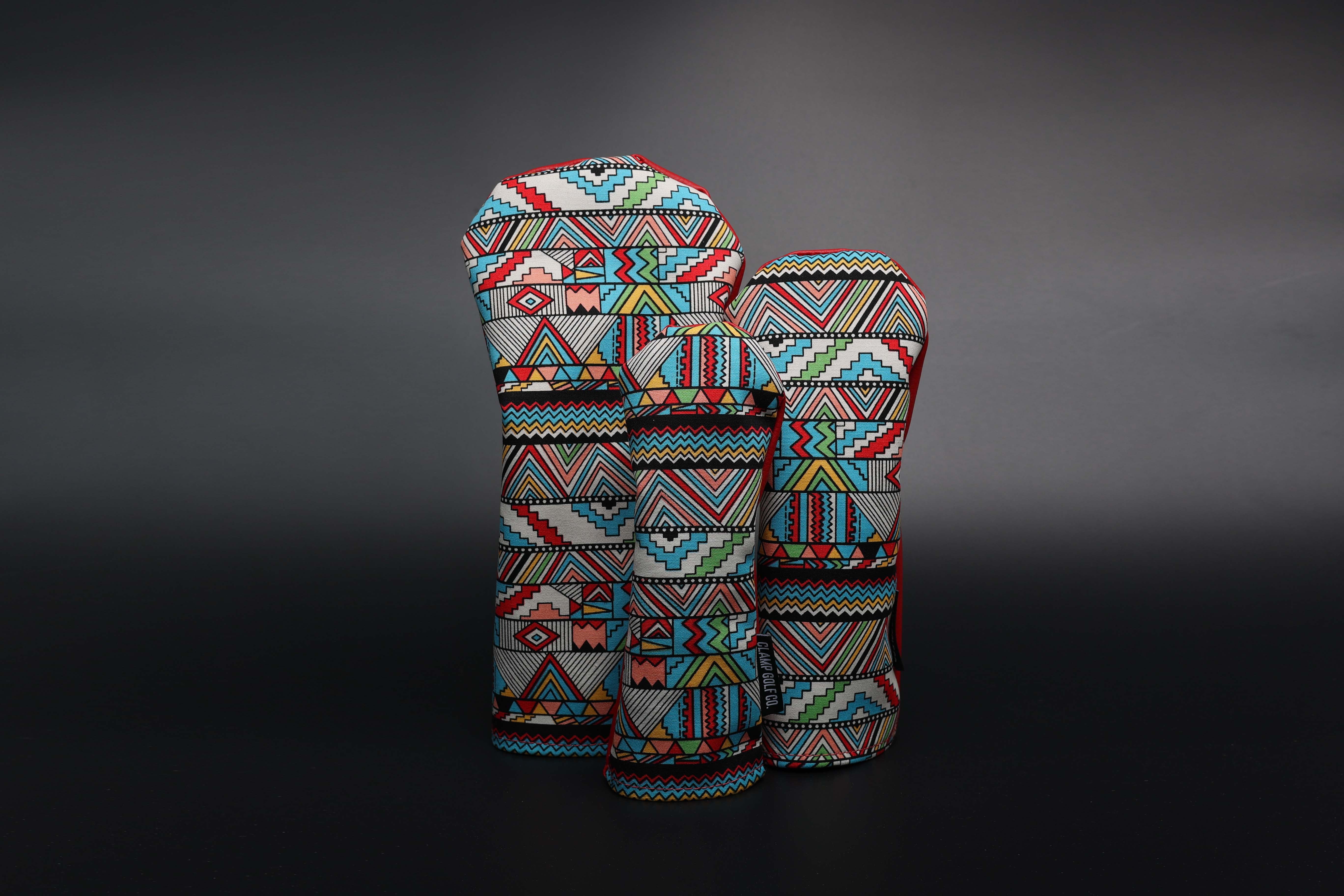 Multi coloured aztec style headcovers