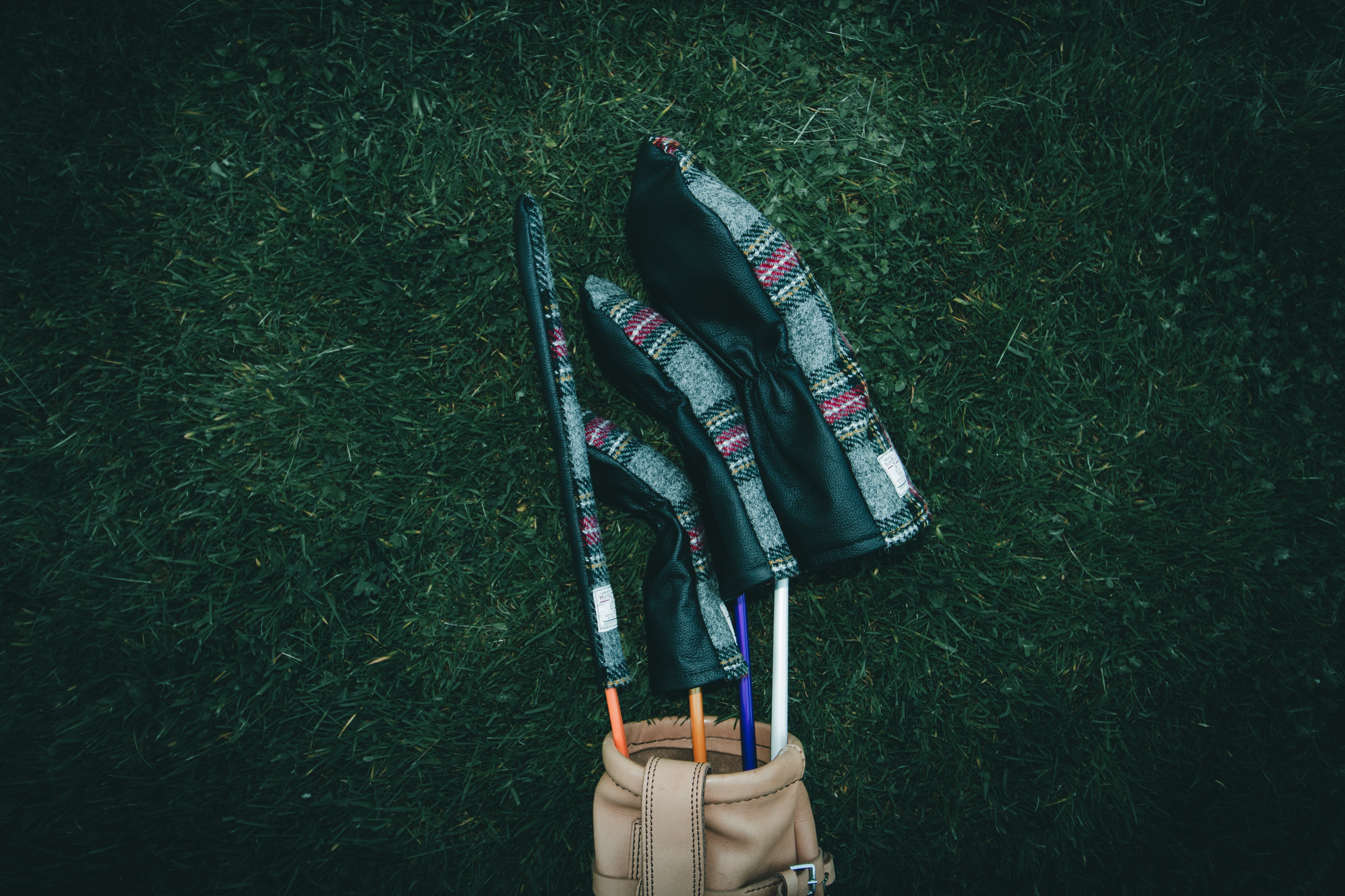 Grey & Red Tartan Check Harris Tweed® Headcovers