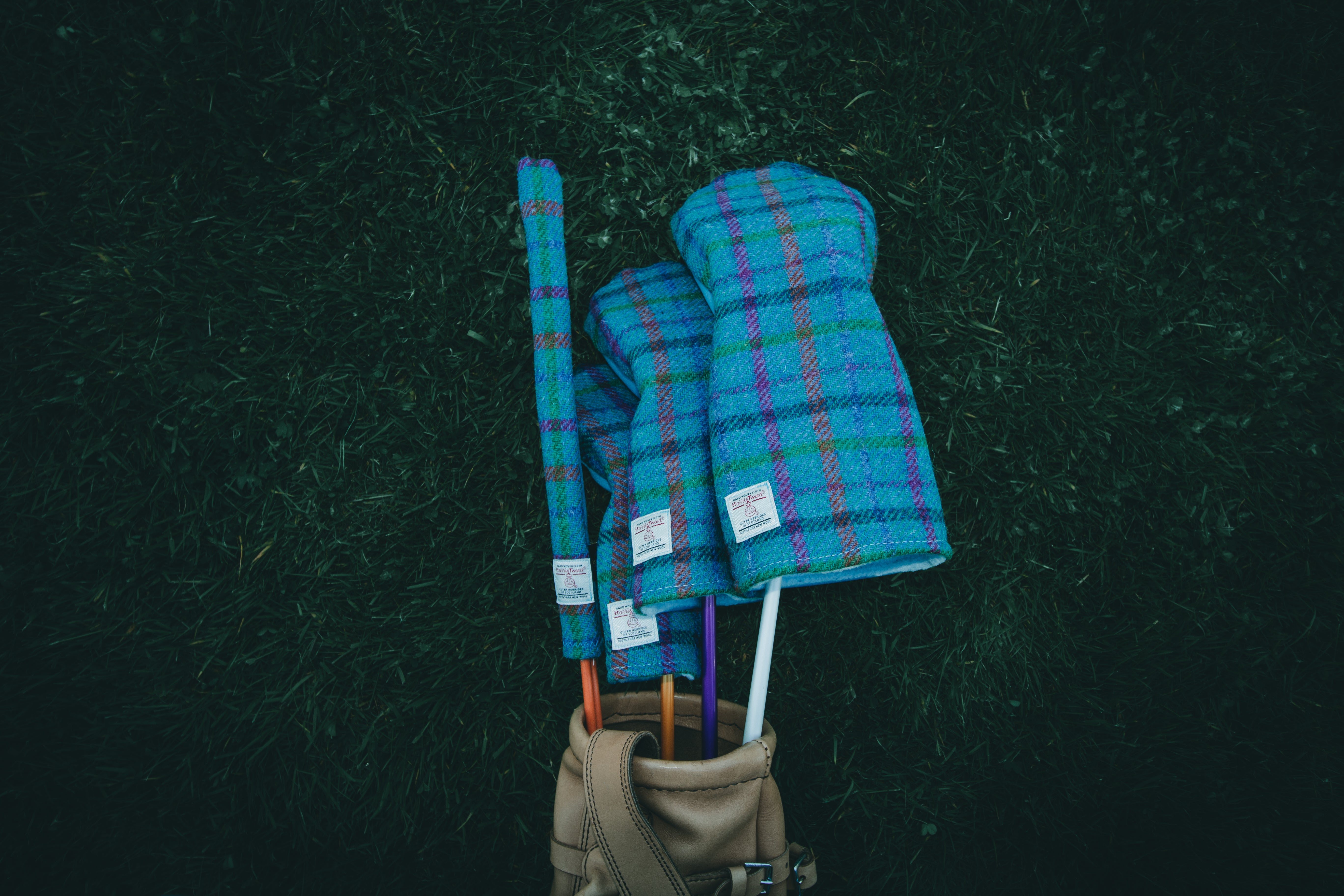 Turquoise Check With Orange & Cerise Overcheck Harris Tweed® Headcovers