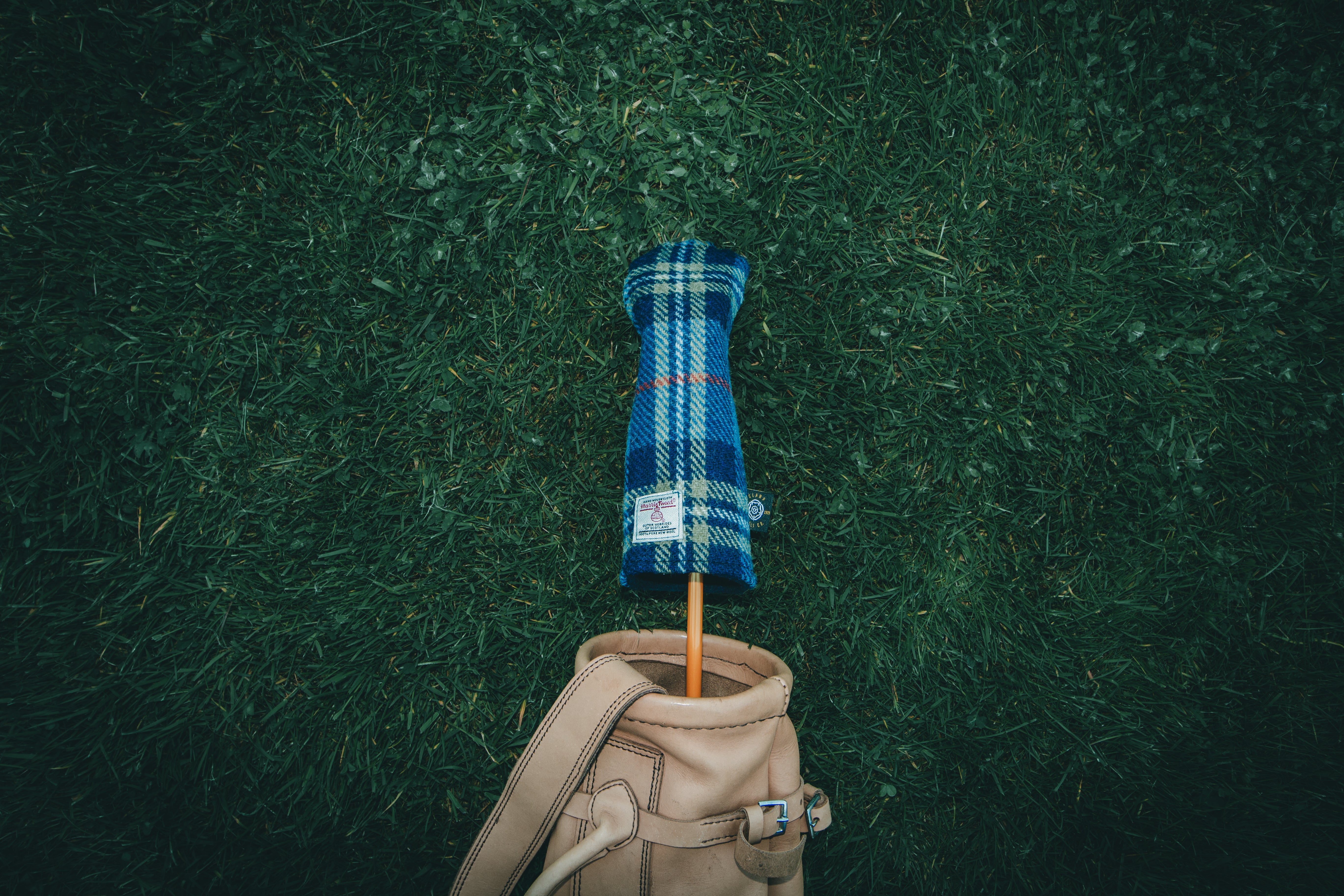 blue & Pale Green With Orange & White Overcheck Tartan Harris Tweed® Headcovers