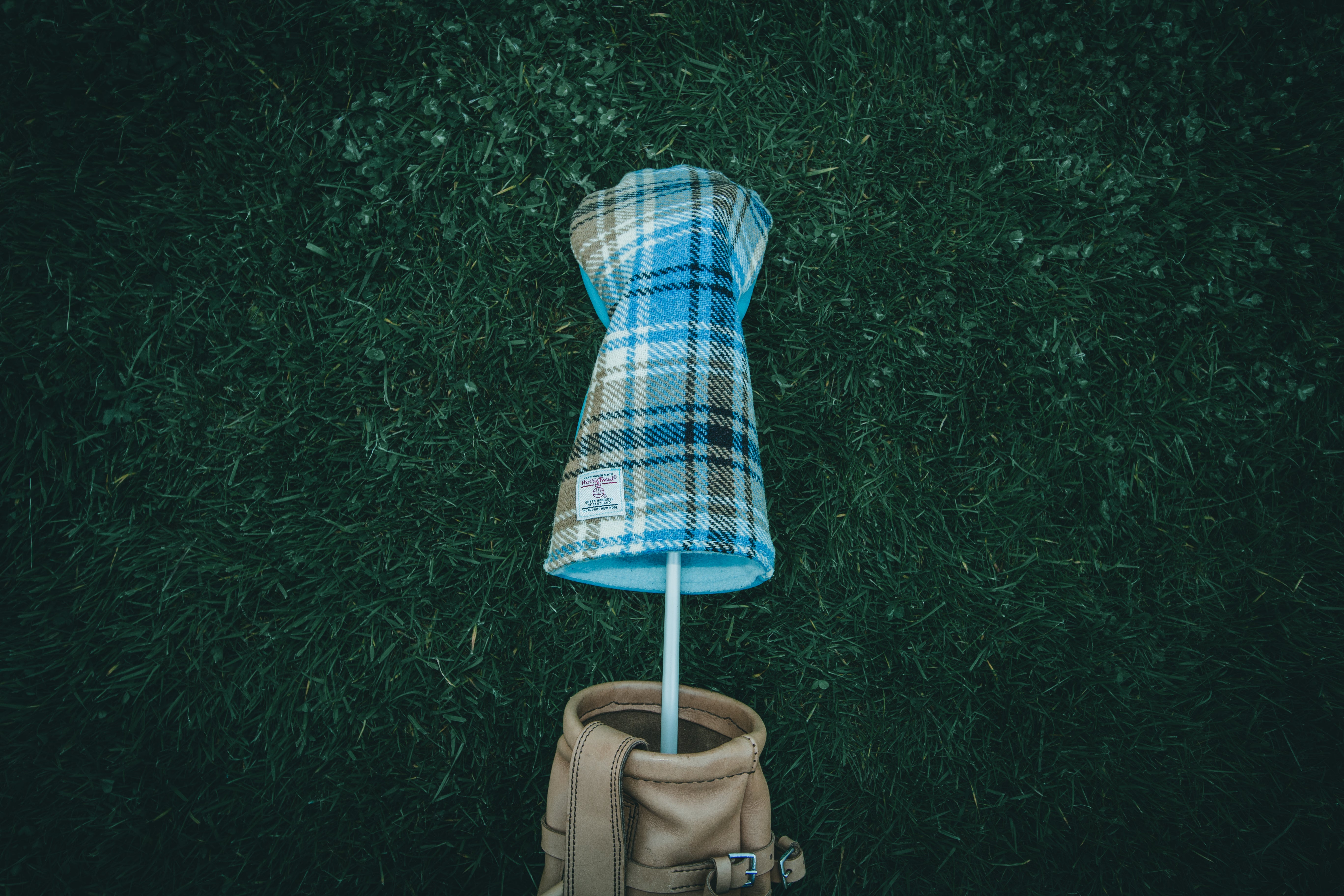 Cornflower Blue & Tan Brown Tartan Check Harris Tweed® Headcovers