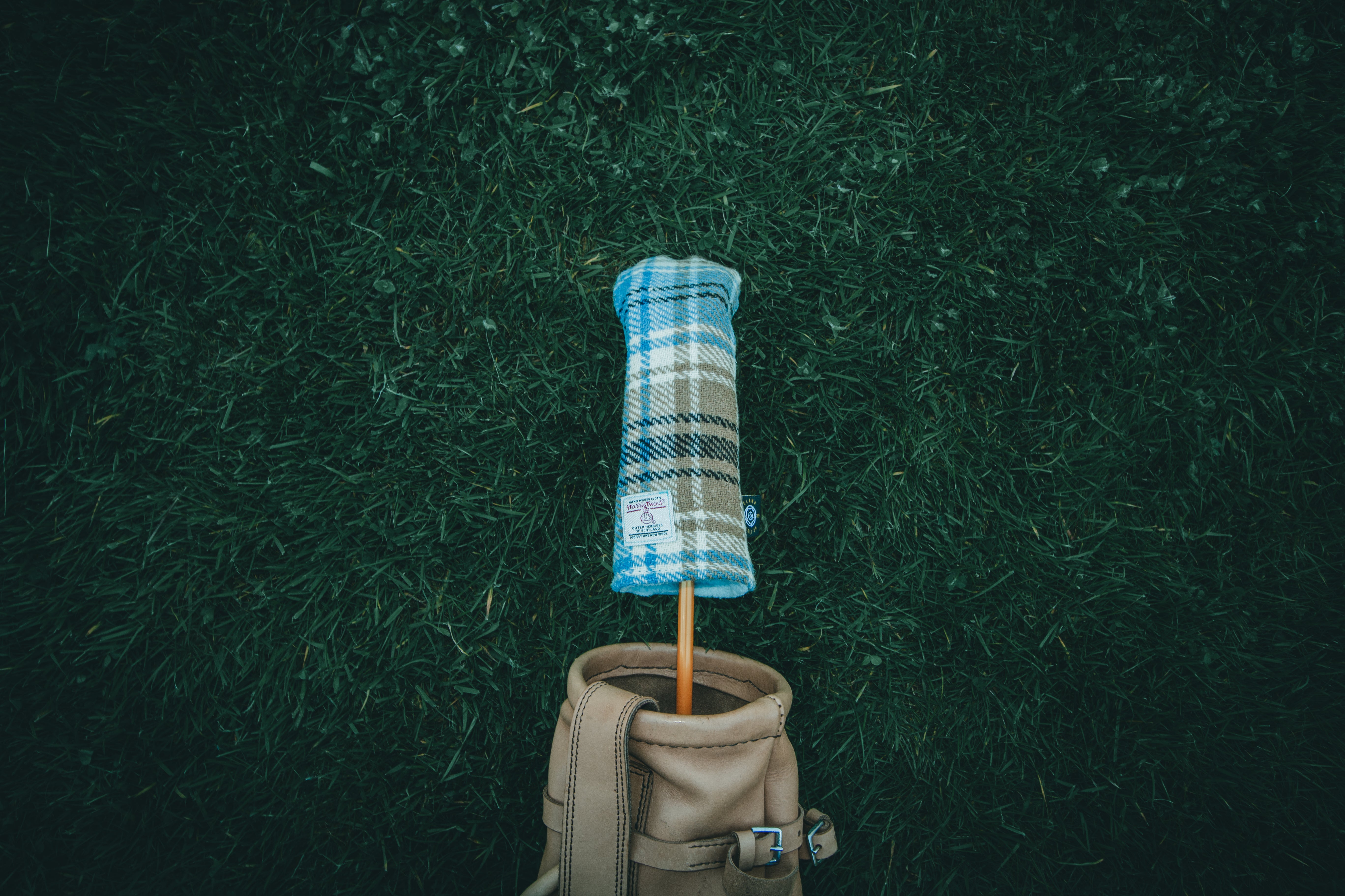 Cornflower Blue & Tan Brown Tartan Check Harris Tweed® Headcovers